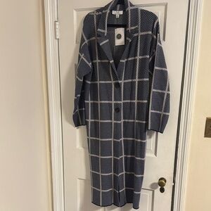 Plaid Long blue and white sweater